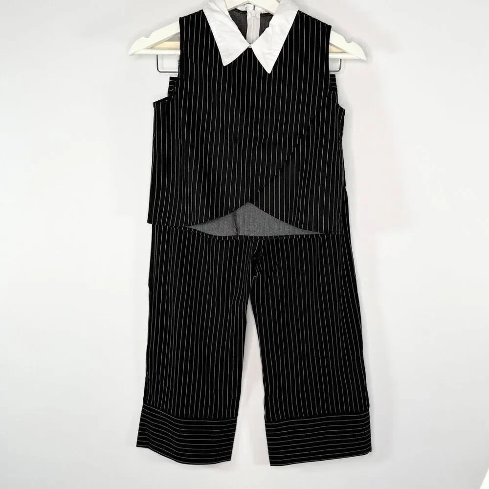 Balera Sleeveless Pin Stripe Top With Collar and Matching Pin Stripe Pants Style